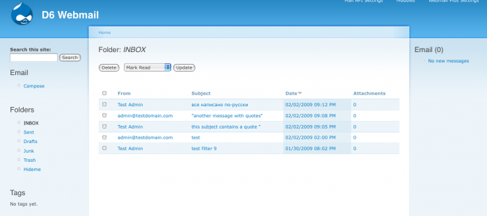 Webmail Plus folder view